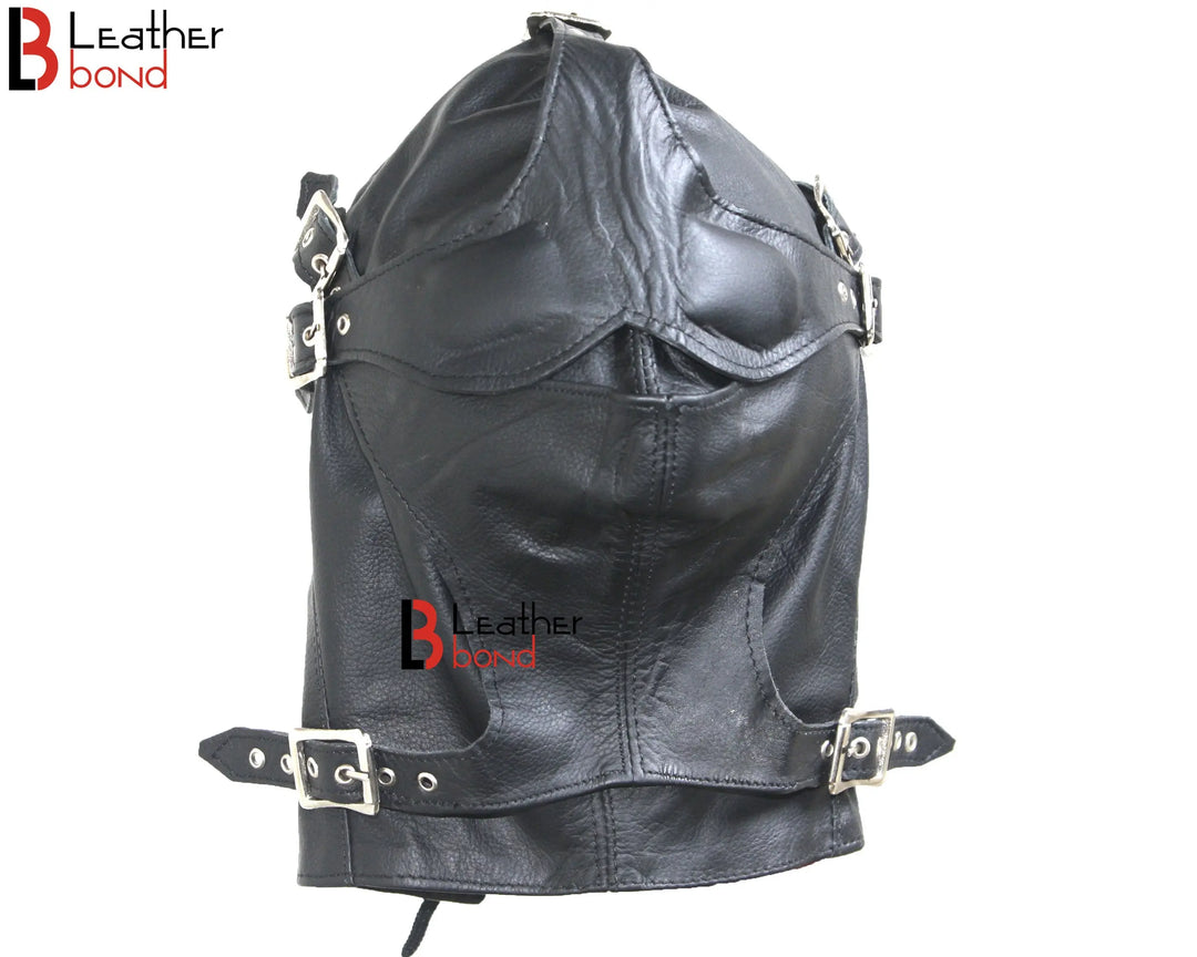 Cowhide Leather Mask Hood Costume Reenactment Gear remove-able Blindfold & mouth cover Leather Bond