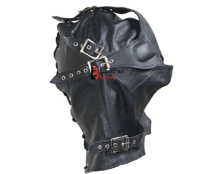 Cowhide Leather Mask Hood Costume Reenactment Gear remove-able Blindfold & mouth cover Leather Bond