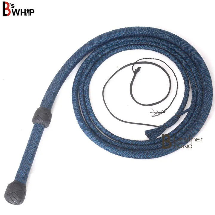 Blue & Black Paracord Bullwhip 06 & 08 Feet long 12 Strands Bullwhip Para Cord Nylon Bull Whip - Leather Bond