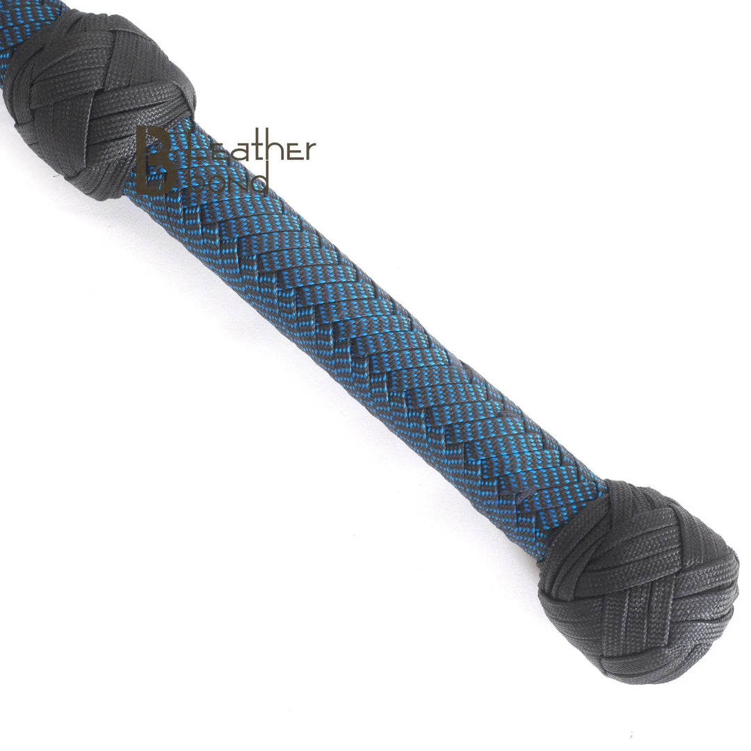 Blue & Black Paracord Bullwhip 06 & 08 Feet long 12 Strands Bullwhip Para Cord Nylon Bull Whip - Leather Bond