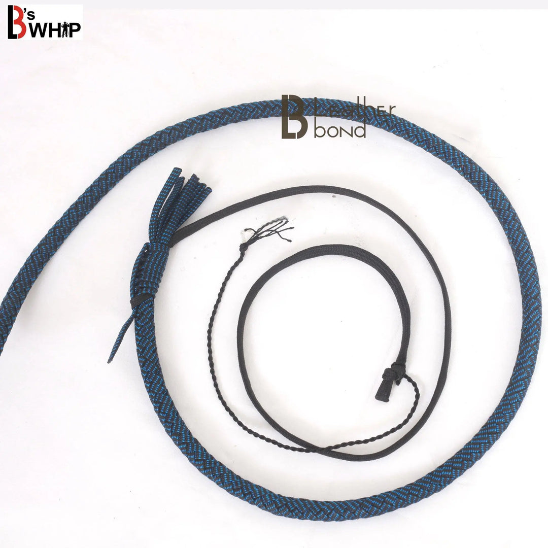 Blue & Black Paracord Bullwhip 06 & 08 Feet long 12 Strands Bullwhip Para Cord Nylon Bull Whip - Leather Bond