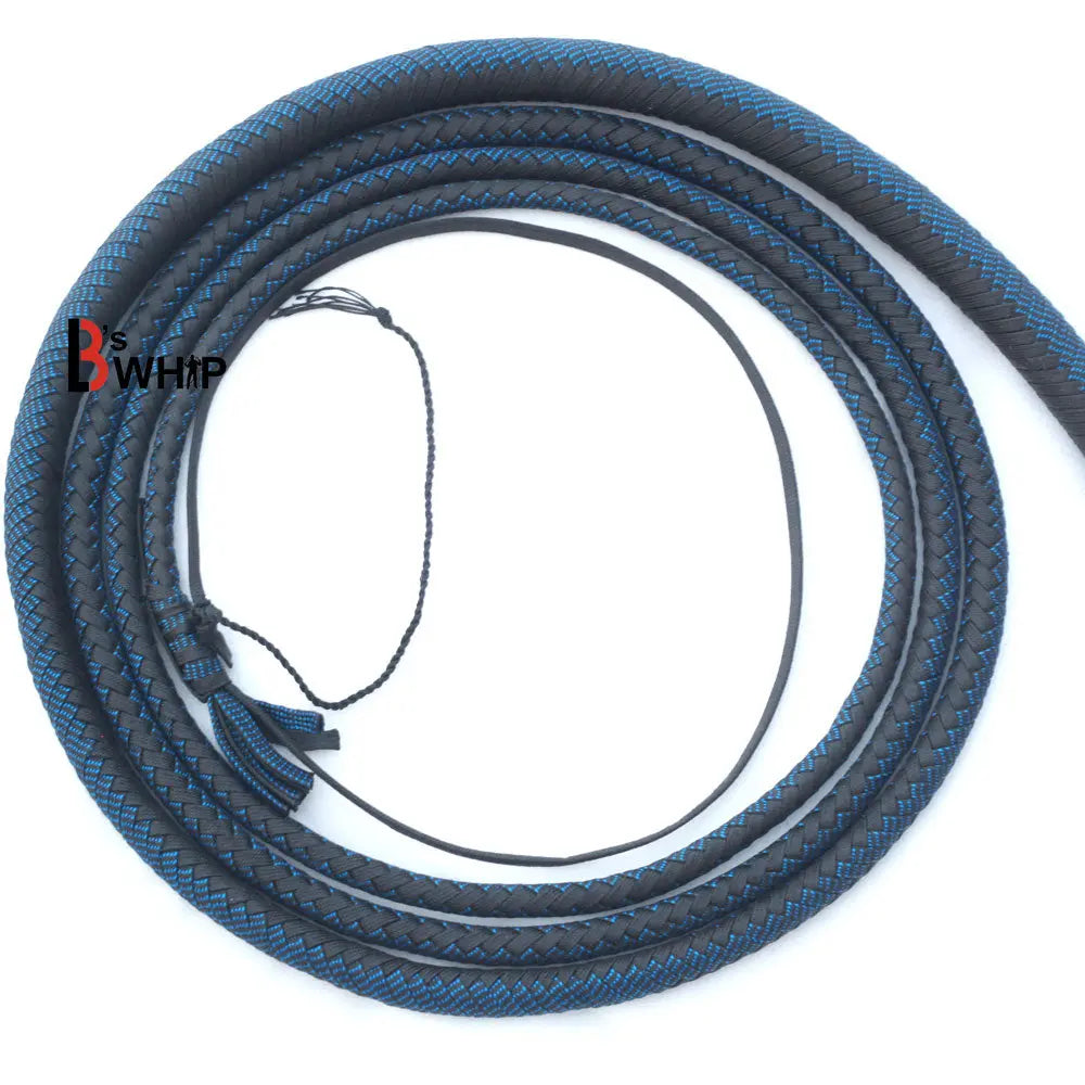 Zoro Whip 6, 8, 10, 12, 14 and 16 Feet long 16 Strands Zoro Bullwhip Black Para Cord Nylon Bull Whip with Leather Plaited Bellies - Leather Bond