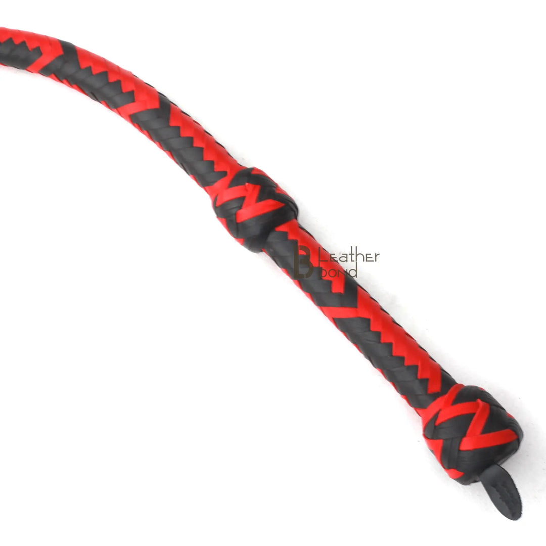 Indiana Jones Style 6 Feet and 16 Strands Leather Bullwhip Real Cowhide Leather Bull Whip Red & Black - Leather Bond