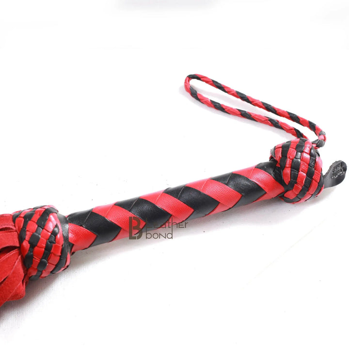 75 Falls Real Genuine Cowhide Suede Leather Flogger Red & Black Heavy Duty Thuddy whip - Leather Bond