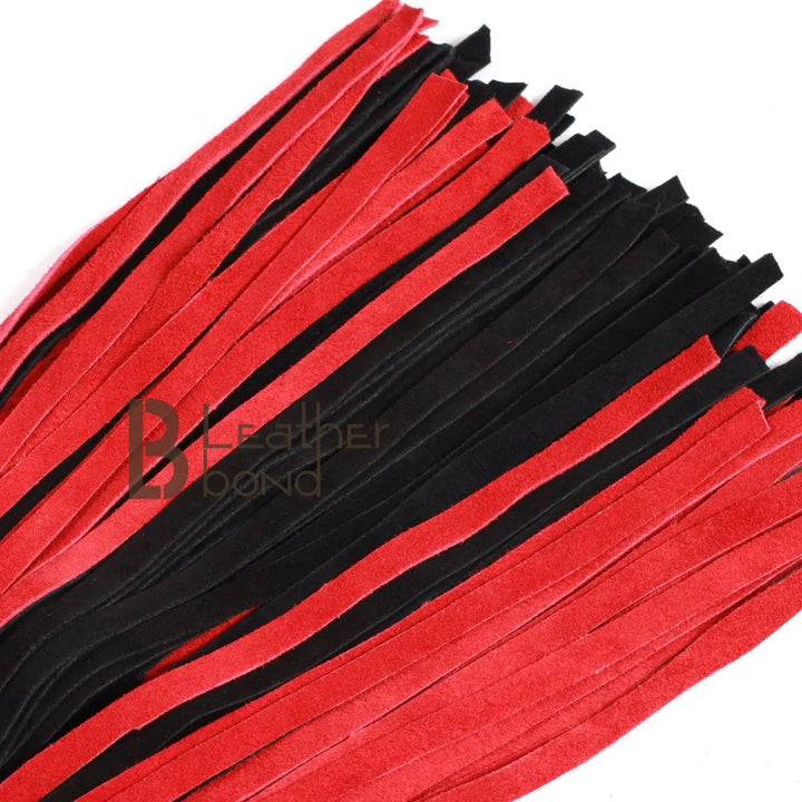 100 Falls Real Genuine Cowhide Suede Leather Flogger Red & Black Heavy Duty Thuddy whip - Leather Bond