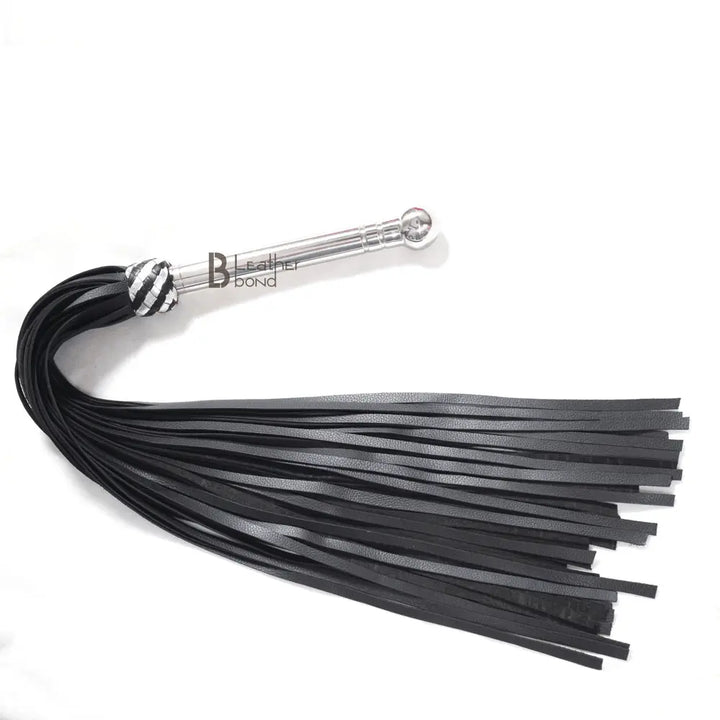 Fully Handmade & Real Genuine Cow Hide Leather Heavy Duty 50 Falls Flogger Steel Handle Black Falls - Leather Bond