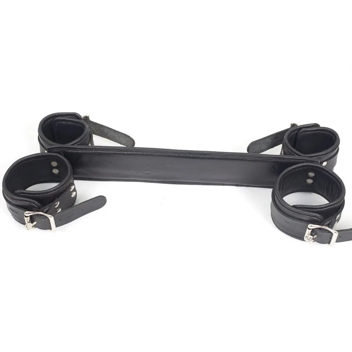 Real Cowhide Leather Padded Wrist & Ankle Cuffs Restraints with Spreader or Leg Spread Bar - Leather Bond