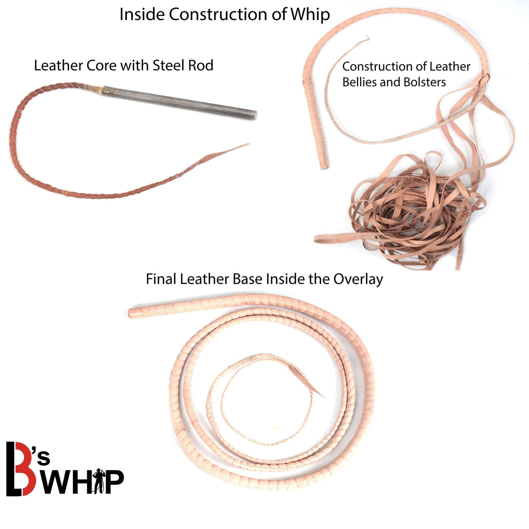 Bull Whip 6, 8, 10, 12, 14 & 16 Feet long 16 Strands Kangaroo Hide Leather Equestrian Bullwhip Leather Belly and Bolster Inside, Indiana Jones Red and Black - Leather Bond