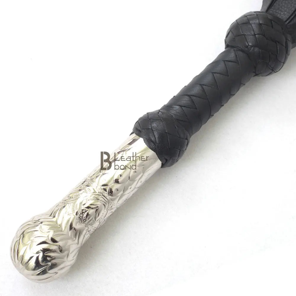 Real Genuine Cow Hide Leather Flogger 25 Falls Black Heavy & Steel Studded - Leather Bond