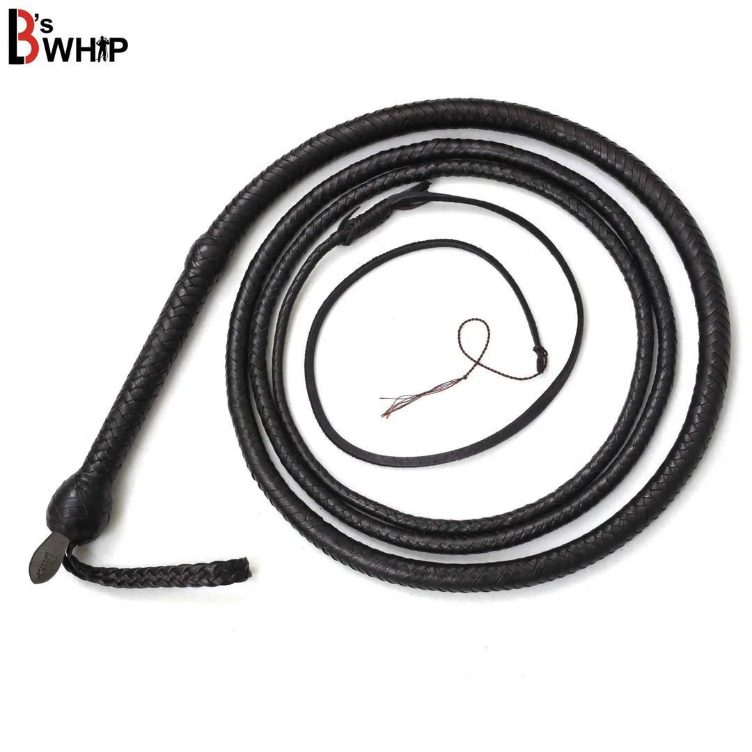 Bull Whip 6, 8, 10, 12, 14 & 16 Feet long 12 Strands Cowhide Leather Equestrian Black Bullwhip Indiana Jones LB's Whip