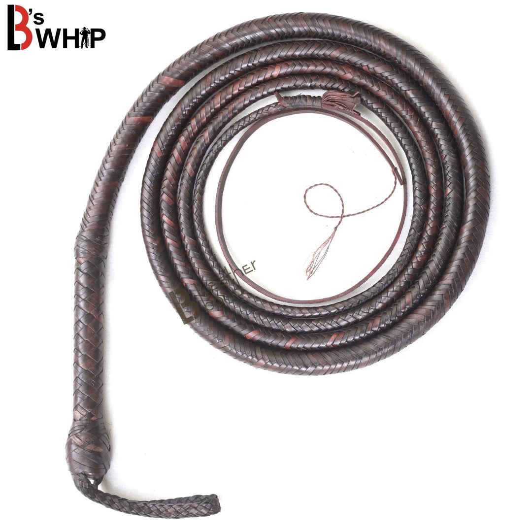 Bull Whip 6, 8, 10, 12, 14 & 16 Feet long 16 Strands Kangaroo Hide Leather Equestrian Bullwhip Leather Belly and Bolster Inside, Indiana Jones Dark Brown - Leather Bond