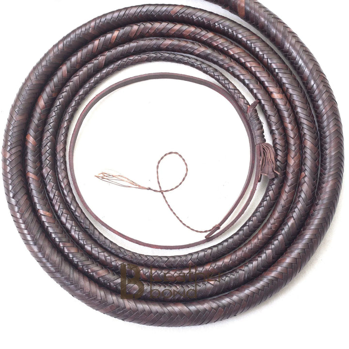 Bull Whip 6, 8, 10, 12, 14 & 16 Feet long 16 Strands Kangaroo Hide Leather Equestrian Bullwhip Leather Belly and Bolster Inside, Indiana Jones Dark Brown - Leather Bond