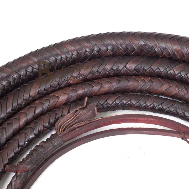 Bull Whip 6, 8, 10, 12, 14 & 16 Feet long 16 Strands Kangaroo Hide Leather Equestrian Bullwhip Leather Belly and Bolster Inside, Indiana Jones Dark Brown - Leather Bond