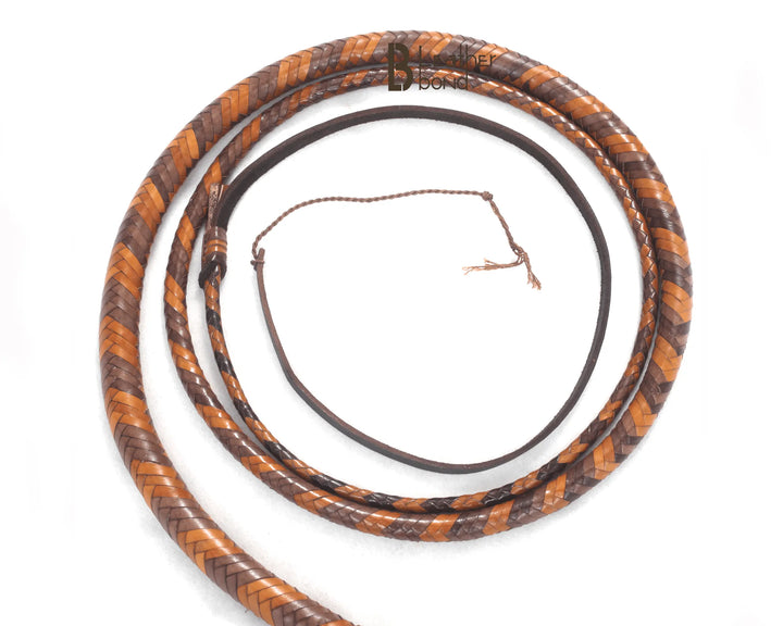 Bull Whip 6, 8, 10, 12, 14 & 16 Feet long 16 Strands Kangaroo Hide Leather Equestrian Bullwhip Leather Belly and Bolster Inside, Indiana Jones Tan Brown - Leather Bond