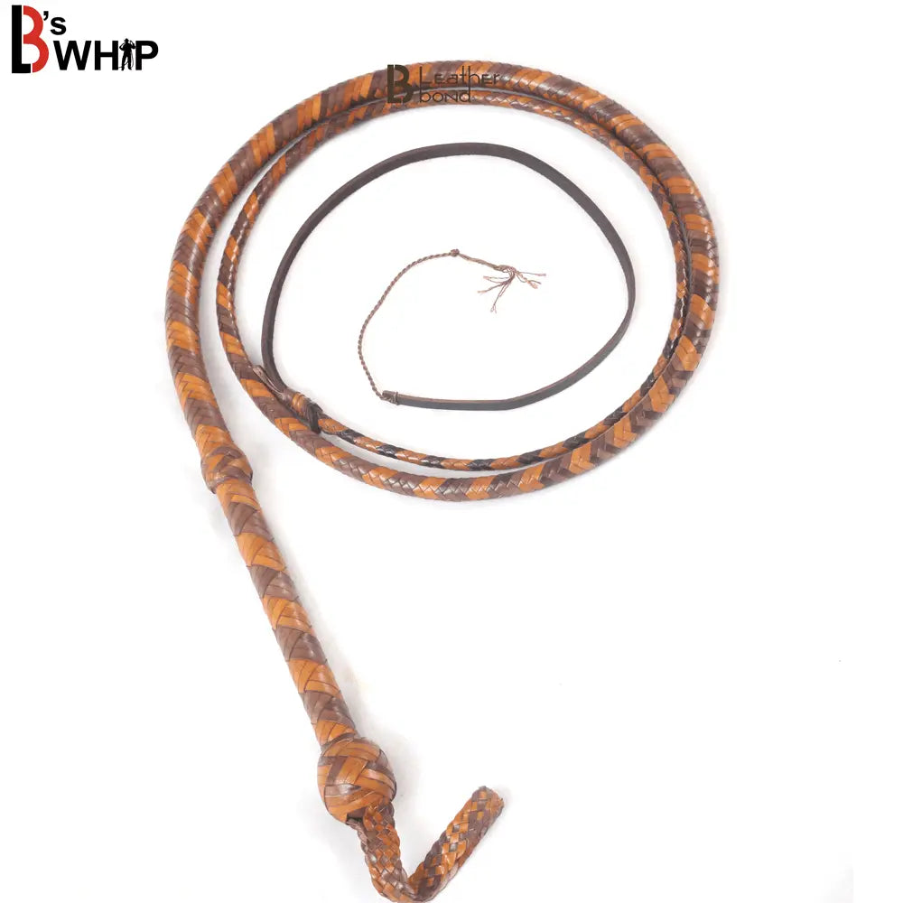 Bull Whip 6, 8, 10, 12, 14 & 16 Feet long 16 Strands Kangaroo Hide Leather Equestrian Bullwhip Leather Belly and Bolster Inside, Indiana Jones Tan Brown - Leather Bond