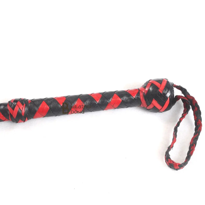 Bull Whip 6, 8, 10, 12, 14 & 16 Feet long 16 Strands Kangaroo Hide Leather Equestrian Bullwhip Leather Belly and Bolster Inside, Indiana Jones Red and Black - Leather Bond