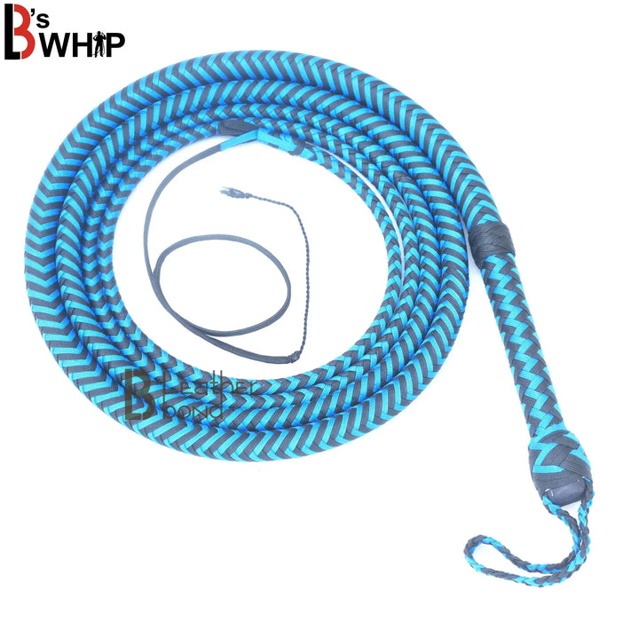 Whip 6, 8, 10, 12, 14 & 16 Feet 16 Strands Bullwhip Para Cord Nylon Bull Whip with Leather Plaited Bellies - Leather Bond