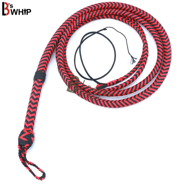 Whip 6, 8, 10, 12, 14 & 16 Feet 16 Strands Bullwhip Para Cord Nylon Bull Whip with Leather Plaited Bellies - Leather Bond