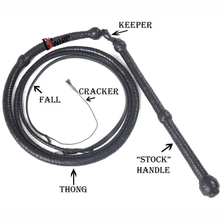 Black Stockwhip 04 Feet to 12 Feet long and 16 Plaits Kangaroo Hide Leather Equestrian Australian Stock Whip LB's Whip