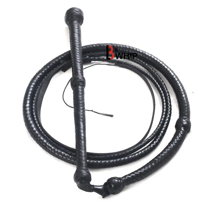 Black Stockwhip 04 Feet to 12 Feet long and 16 Plaits Kangaroo Hide Leather Equestrian Australian Stock Whip LB's Whip