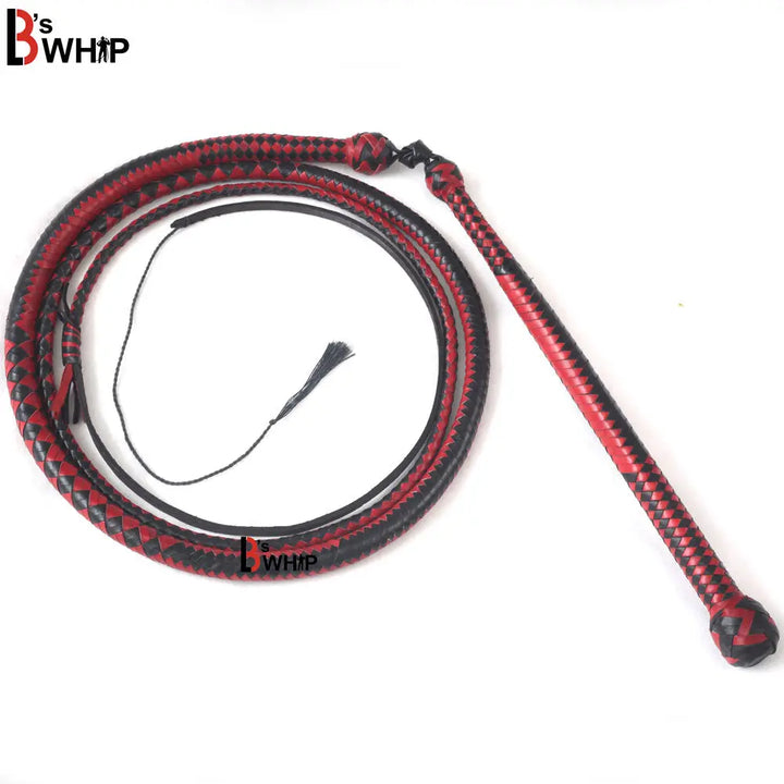 Red & Black Stockwhip 04 Feet to 12 Feet long and 16 Plaits Kangaroo Hide Leather Equestrian Australian Stock Whip LB's Whip