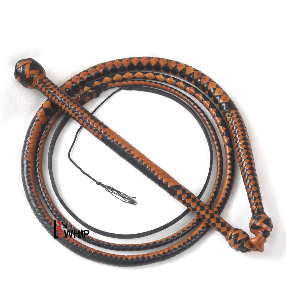 Brown & Black Stockwhip 04 Feet to 12 Feet long and 16 Plaits Kangaroo Hide Leather Equestrian Australian Stock Whip LB's Whip