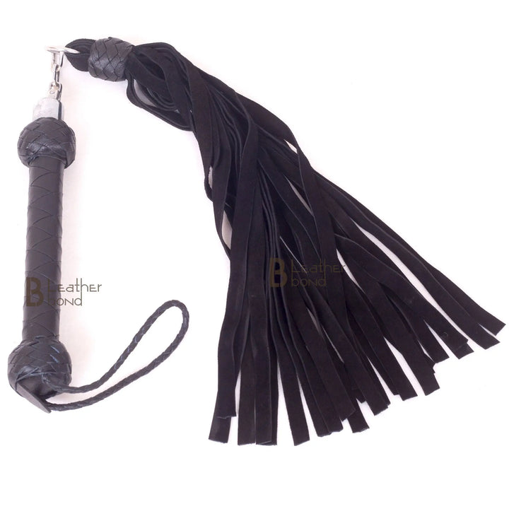 Real Genuine Cowhide Suede Leather Flogger Swivel Handle 25 Falls Black Nunchaku Flogger - Leather Bond