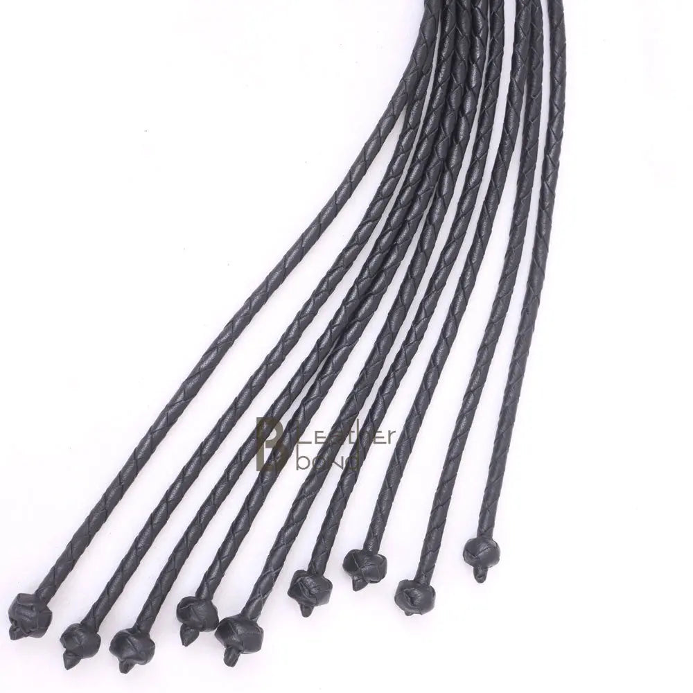 Real Genuine Cow Hide Leather Flogger Cat O Nine Braided Falls Sturdy Naughts 09 Falls Flogger Black - Leather Bond