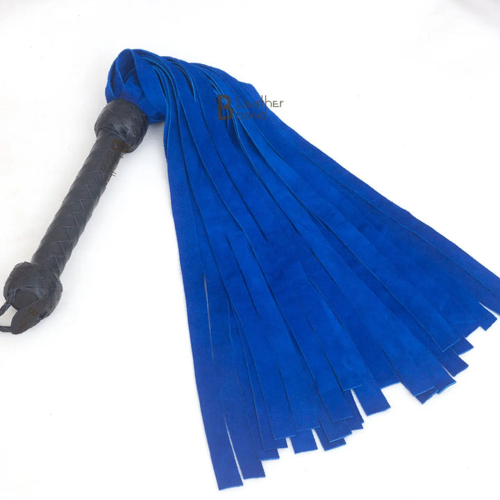 Real Genuine Cowhide Suede Leather Flogger 25 Falls Blue & Black Heavy Duty Thuddy whip - Leather Bond