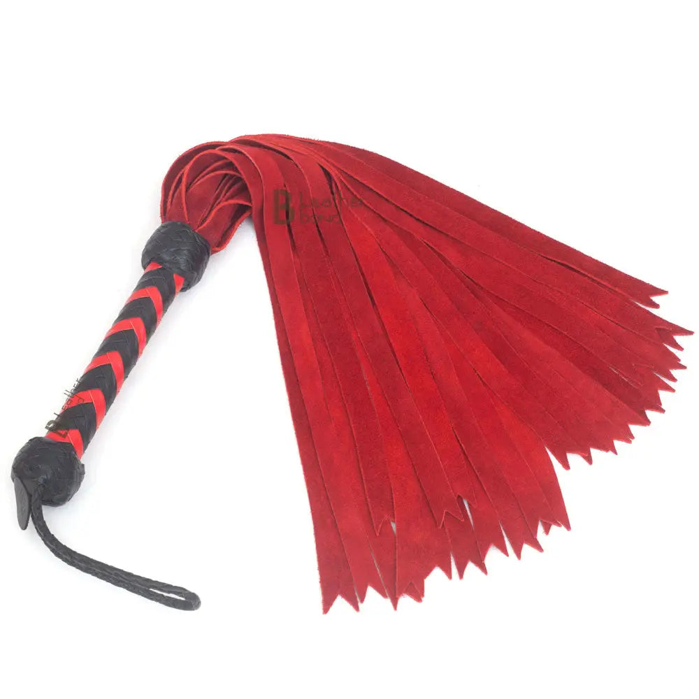 Real Genuine Cow Hide Suede Leather Flogger 25 Falls Red Heavy Duty Whip - Leather Bond