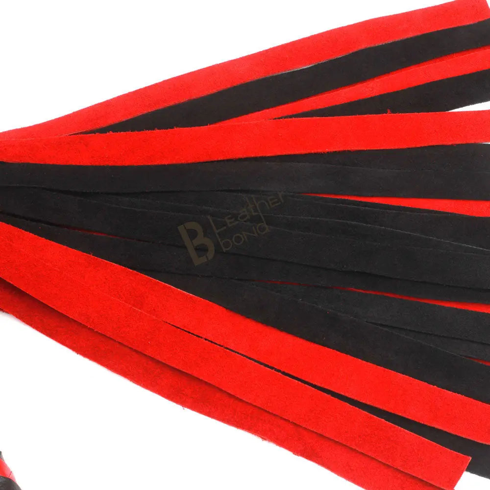 Real Genuine Cow Hide Suede Leather Flogger 25 Falls Red & Black Soft Suede Leather - Leather Bond