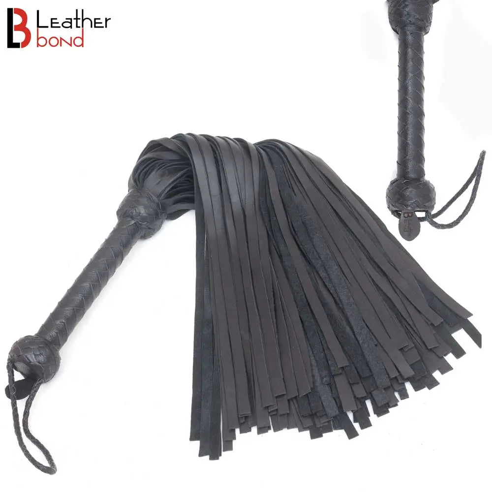 Real Genuine Cow Hide Leather Flogger 100 Falls Black Heavy Duty Thuddy whip Leather Bond