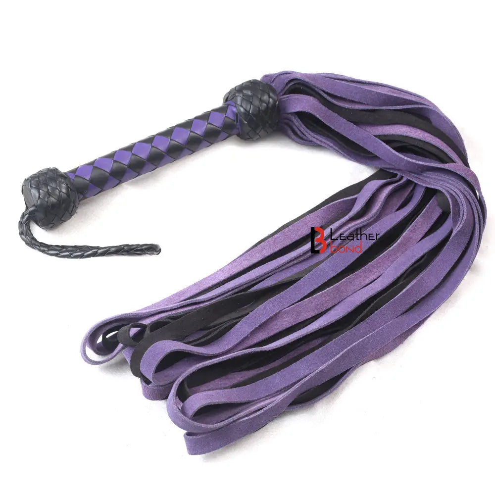 Real Genuine Cow Hide Suede Leather Flogger 50 Falls Purple & Black Heavy Duty Thuddy whip Loop Falls - Leather Bond