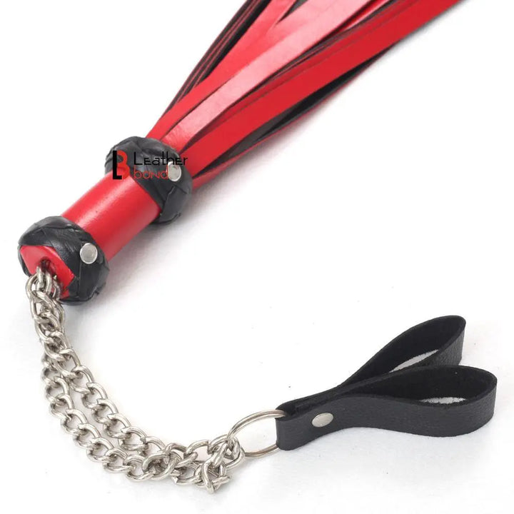 Copy of Real Genuine Cowhide Leather Finger Loop Flogger 25 Falls Red Black Heavy Duty Thuddy Flog whip - Leather Bond