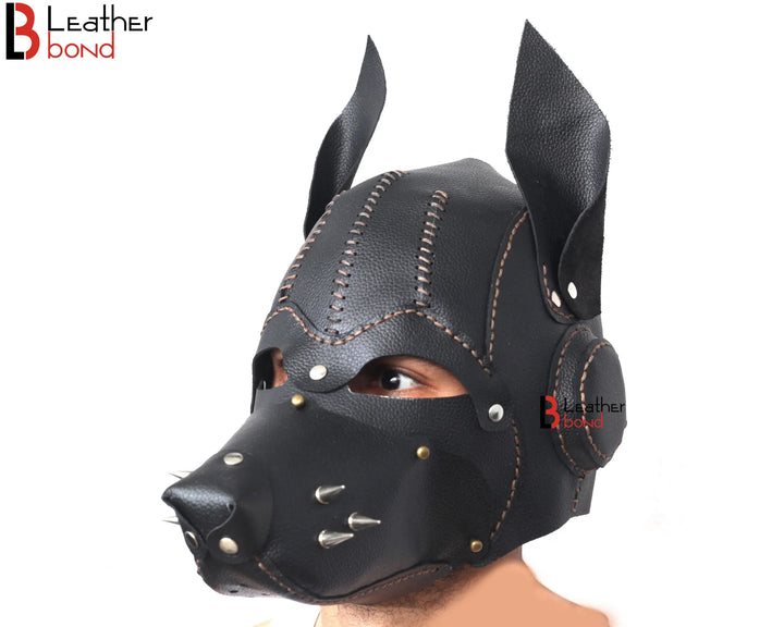 Cowhide Leather Puppy Dog Mask Hood Costume Reenactment Gear Puppy or Pet play Mask Handmade Leather Bond