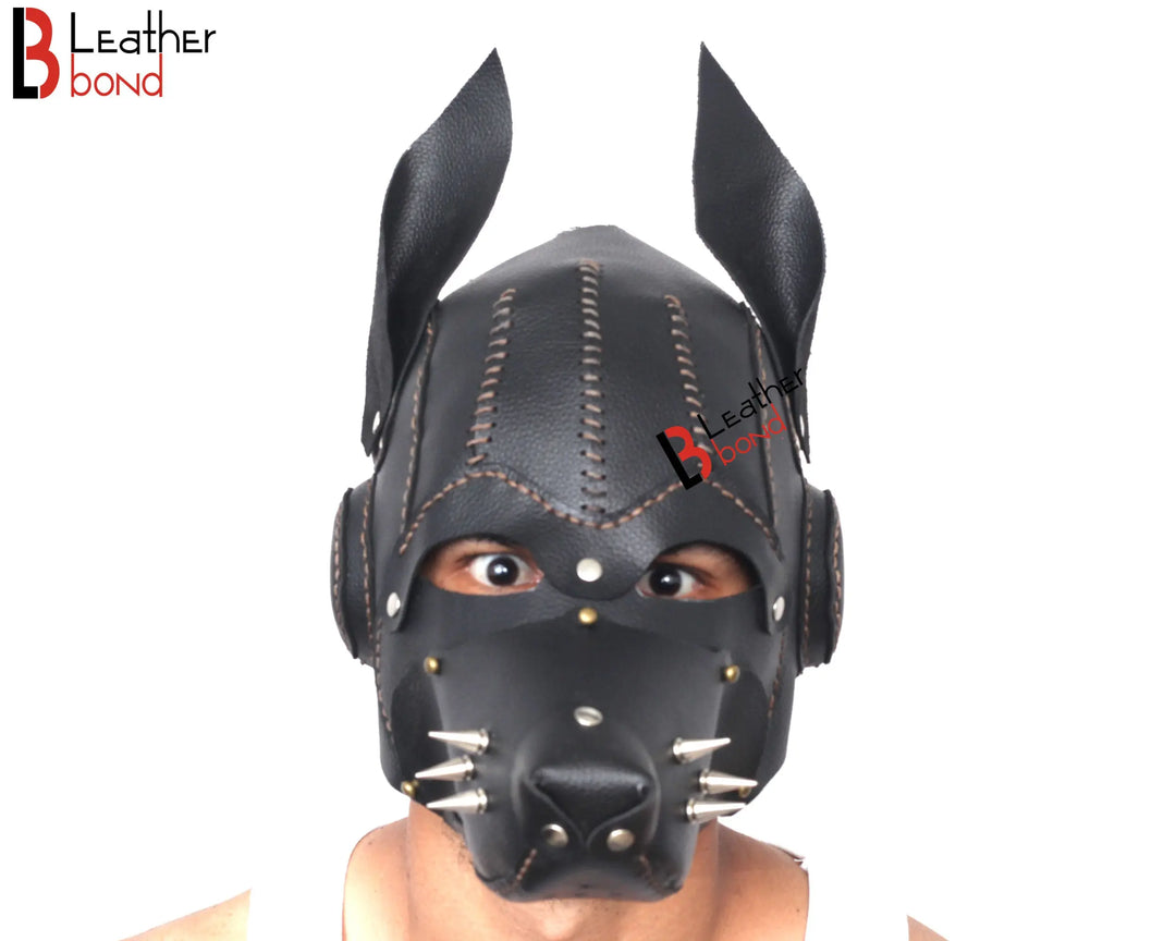 Cowhide Leather Puppy Dog Mask Hood Costume Reenactment Gear Puppy or Pet play Mask Handmade Leather Bond