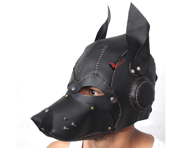 Cowhide Leather Puppy Dog Mask Hood Costume Reenactment Gear Puppy or Pet play Mask Handmade Leather Bond