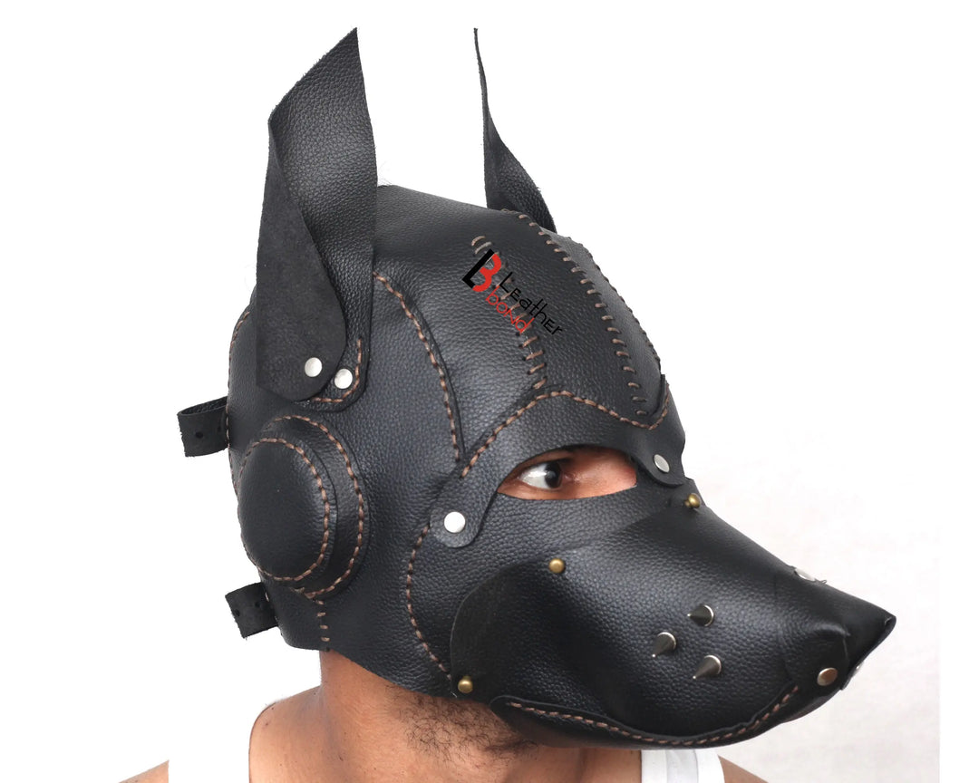 Cowhide Leather Puppy Dog Mask Hood Costume Reenactment Gear Puppy or Pet play Mask Handmade Leather Bond