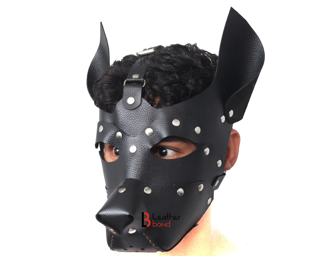 Genuine Cowhide Leather Puppy Dog Mask Hood Costume Reenactment Gear Puppy or Pet play Mask Handmade Leather Bond