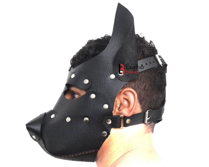 Genuine Cowhide Leather Puppy Dog Mask Hood Costume Reenactment Gear Puppy or Pet play Mask Handmade Leather Bond