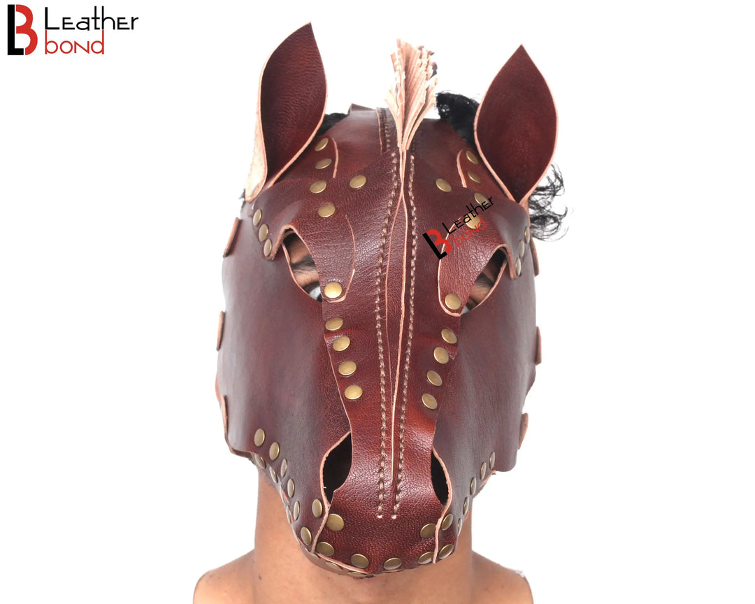 Genuine Cowhide Leather Horse Mask Hood Costume Reenactment Gear Halloween Mask Handmade Leather Bond