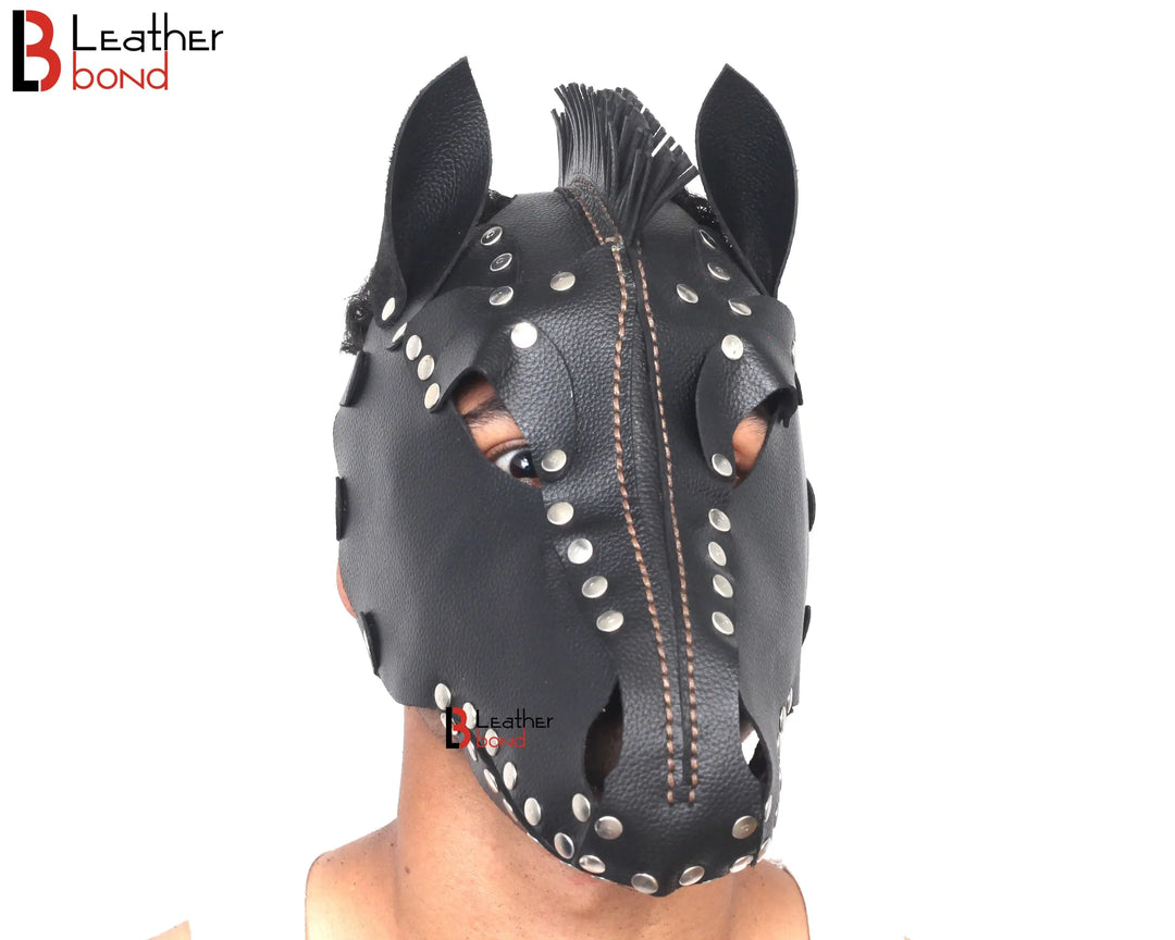 Genuine Cowhide Leather Horse Mask Hood Costume Reenactment Gear Halloween Mask Handmade Leather Bond