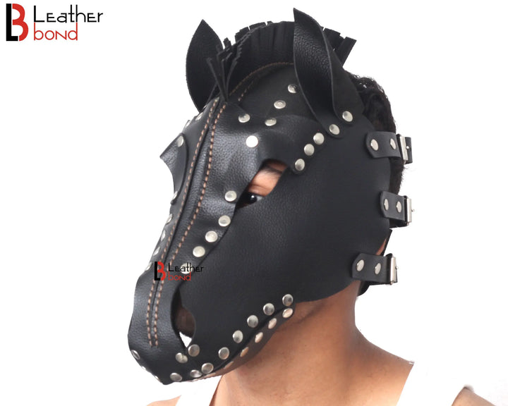 Genuine Cowhide Leather Horse Mask Hood Costume Reenactment Gear Halloween Mask Handmade Leather Bond