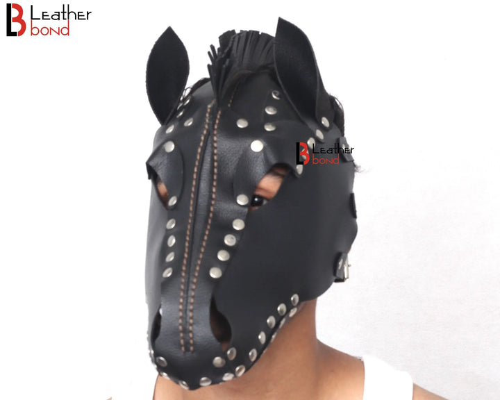 Genuine Cowhide Leather Horse Mask Hood Costume Reenactment Gear Halloween Mask Handmade Leather Bond