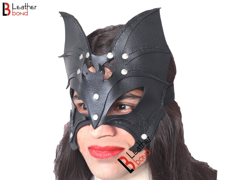 Genuine Cowhide Leather Batwoman Mask , Halloween Mask , BDSM Fetish Mask , Catwoman Mask , Handmade Mask Leather Bond