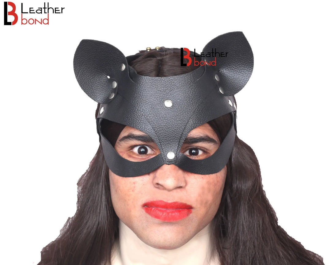 Genuine Cowhide Leather Cat Mask , Halloween Mask , BDSM Fetish Mask , Catwoman Mask , Party Mask , Handmade Mask Leather Bond