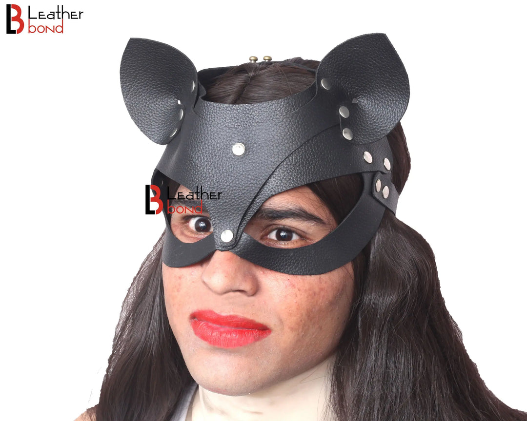 Genuine Cowhide Leather Cat Mask , Halloween Mask , BDSM Fetish Mask , Catwoman Mask , Party Mask , Handmade Mask Leather Bond