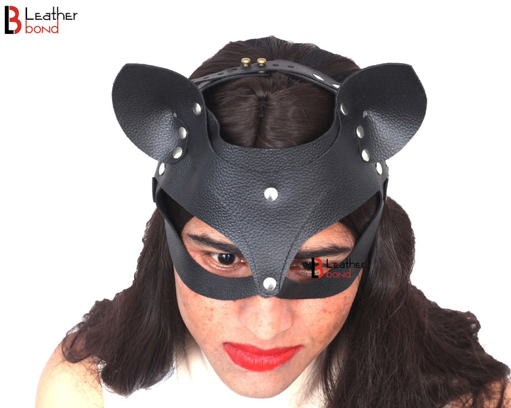 Genuine Cowhide Leather Cat Mask , Halloween Mask , BDSM Fetish Mask , Catwoman Mask , Party Mask , Handmade Mask Leather Bond