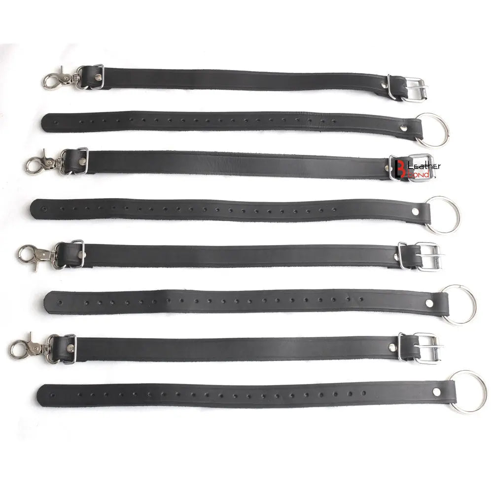 Bondage Belt Set Black 8 Belts Bdsm restraint Tie up belts Leather Bond