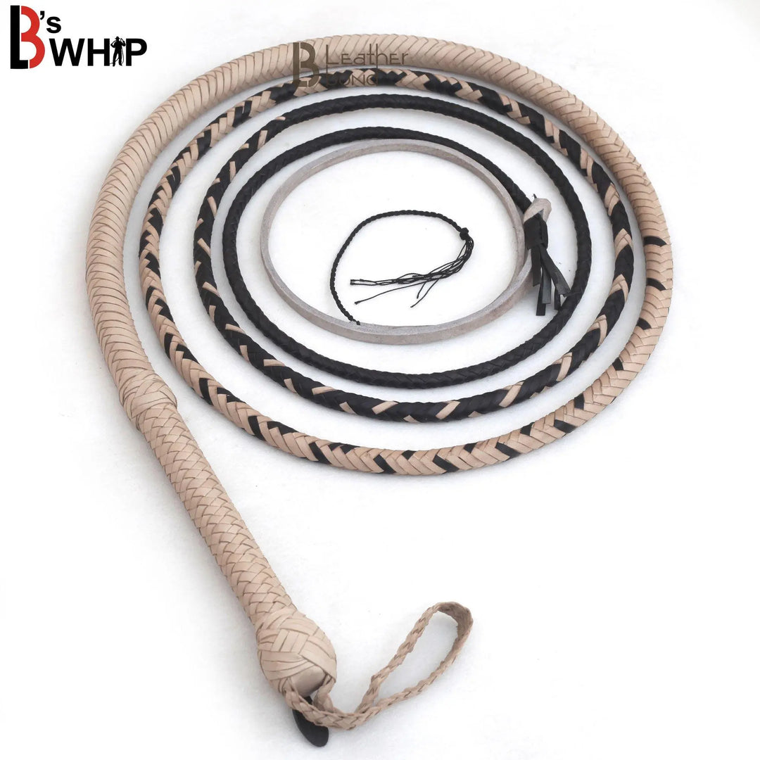 Indiana Jones Bull Whip 6, 8, 10, 12, 14 & 16 Feet long 16 Strands Kangaroo Hide Leather Equestrian Bullwhip Leather Plaited Bellies - Leather Bond